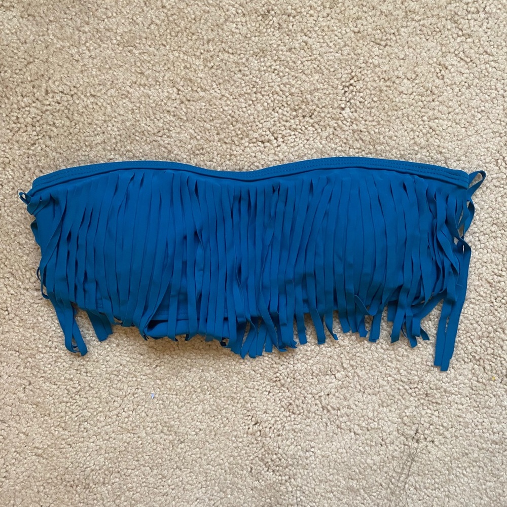 Bandeau strapless fringe bikini top